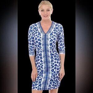 Gretchen Scott Jersey Border Town-Wildcat Navy 3/4 Sleeves Dress Small